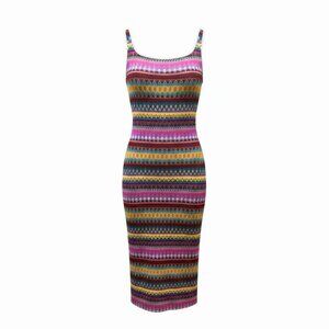 Colorful Boho Knit Tank Maxi Dress, Tribal Pattern, Bodycon, Size Medium, Summer